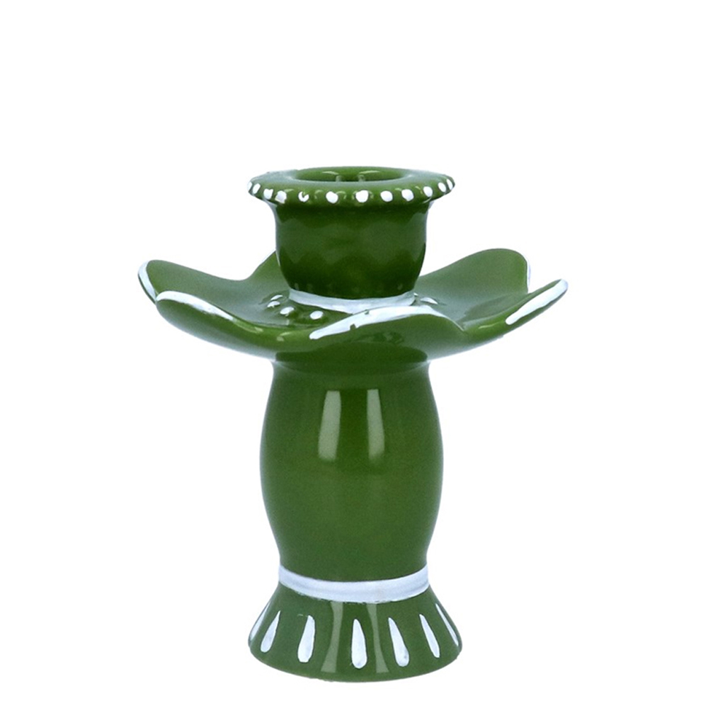 Gisela Graham Ceramic Candle Holder Dark Green Fiesta